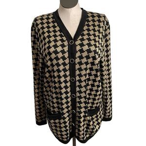 Vtg Outlander Collection Womens Longline Cardigan 1G+ Gold Metallic Houndstooth